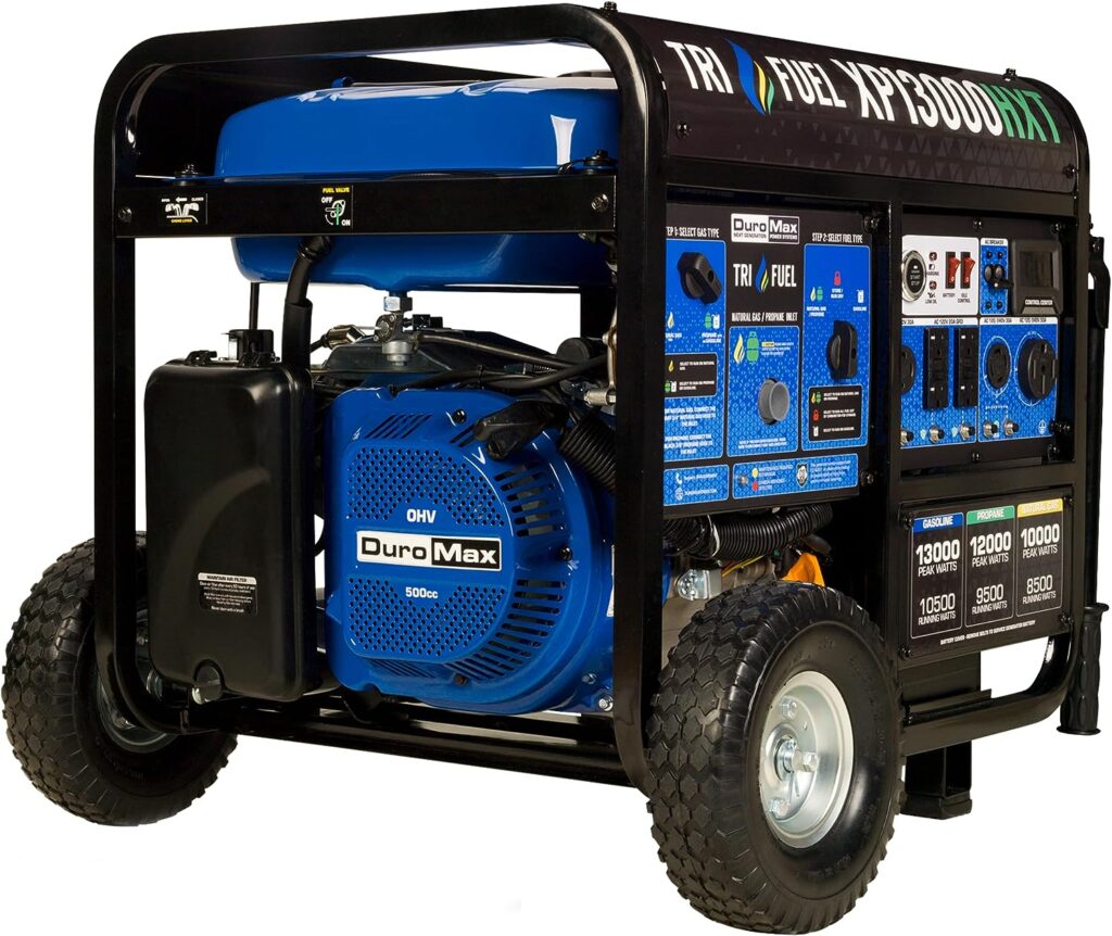 DuroMax XP13000HXT 13,000-Watt 500cc Tri Fuel Gas Propane Natural Gas Portable Generator With CO Alert