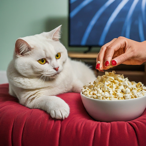 cat with popcorn