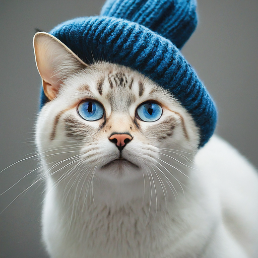 white cat with cap